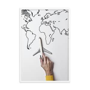 Framed Poster (24″×36″) for Travel / Vacation Concept - Person Holding Airplane on Map